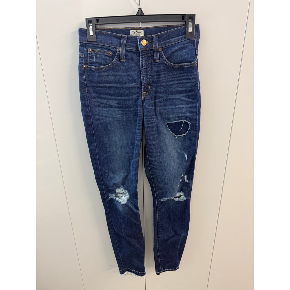 J.Crew Lookout High Rise Skinny Jeans 26 Dark Wash Distressed Raw Hem 020